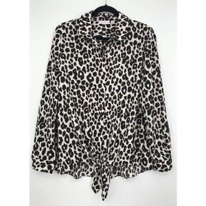 Susan Graver Women's 22W Long Sleeve Tie Waist Button Up Leopard Print Cheetah